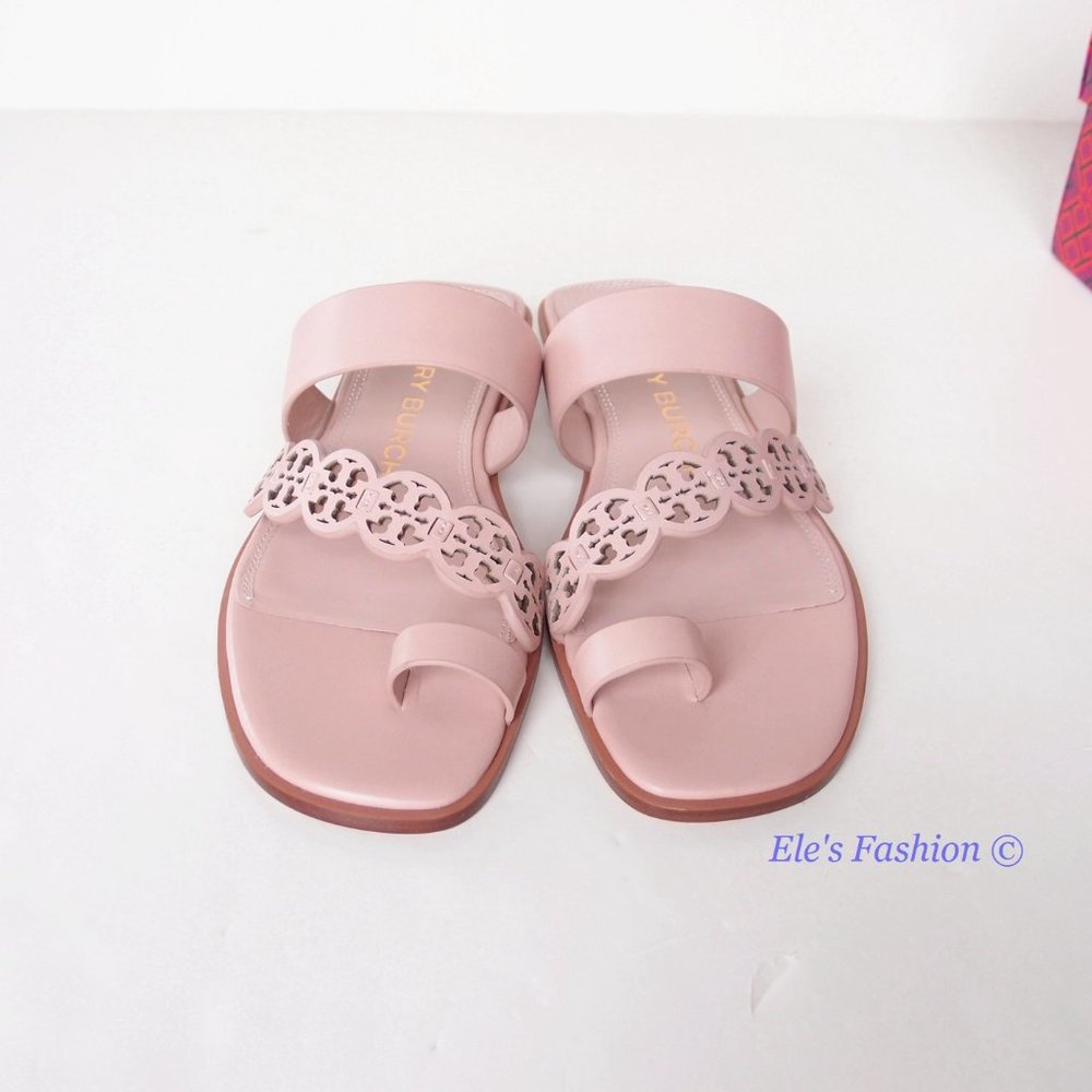 NIB Tory Burch Tiny Miller Toe Ring Leather Sandal Shell Pink US 7 10.5 AUTHENTC - Picture 5 of 16